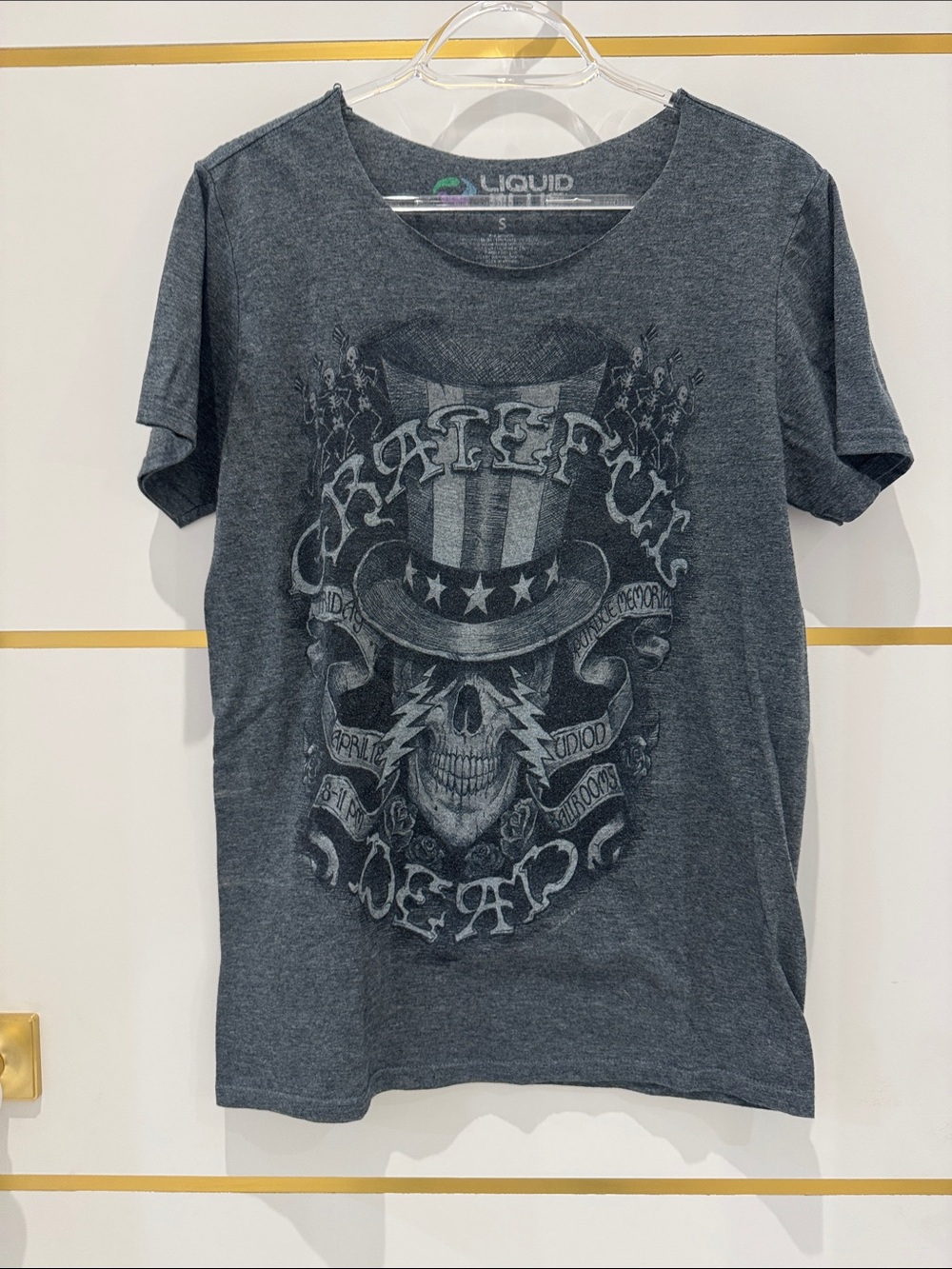 Grateful Dead Liquid Blue Skull Stars Tophat Vintage Look Band Graphic Tee small